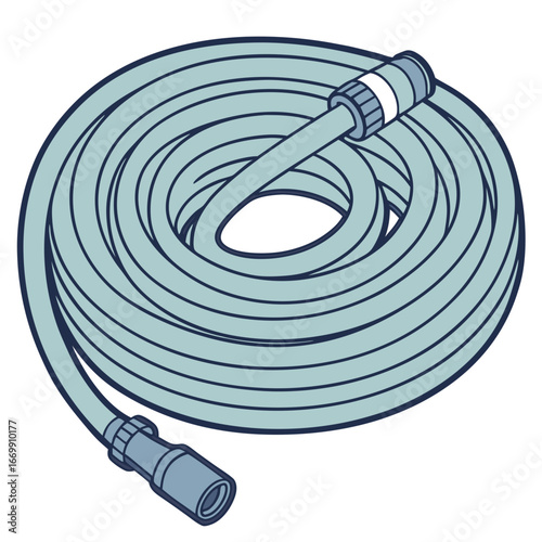Rolled up garden hose with nozzle on a white background water gardening