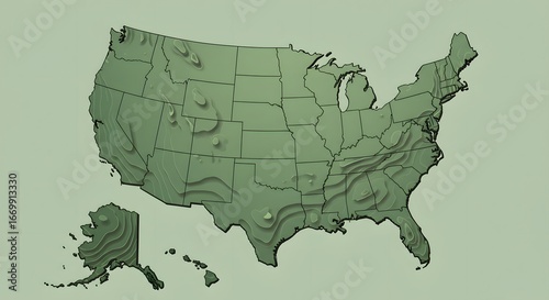 Topographic Map of the USA in Green Style
