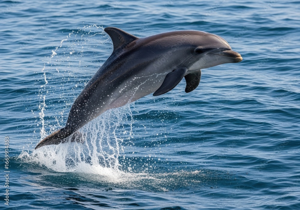 Fototapeta premium Dolphin leaping from ocean water isolated on transparent background