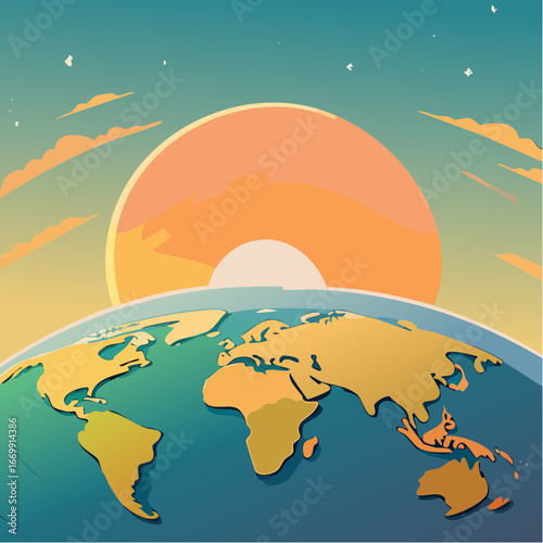 Planet earth from space with sunrise in