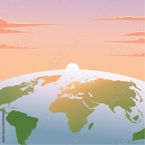 Planet earth from space with sunrise in