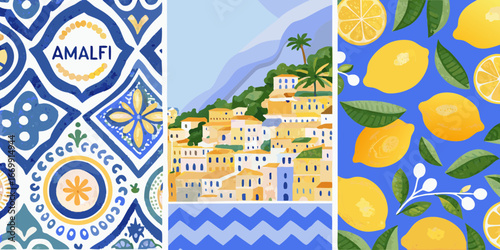 Amalfi Coast Italy Lemon Pattern Collage