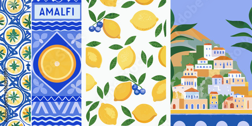 Amalfi Coast Italy Lemons Pattern and Cityscape
