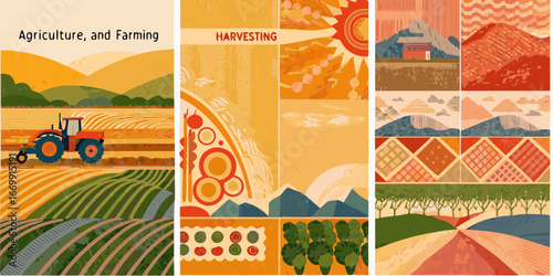 Harvest Season Agriculture Farming Collage Illustration