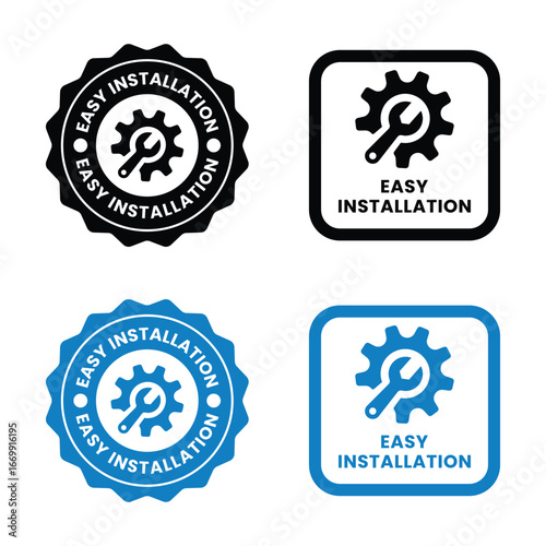 Easy Install  vector stamps for product labeling isolated on white. Easy Install sign, logo, badge, icon, sticker, label, emblem, stamp, symbol, black, line, flat vector, isolated illustration.