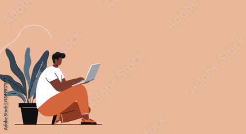 Modern person focused on laptop, working remotely or studying at home. Represents freelance, online learning, digital lifestyle, and productivity.