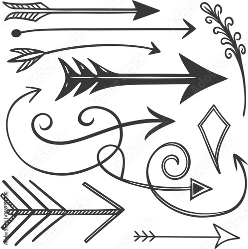 Hand drown Black and white arrow set with abstract floral background