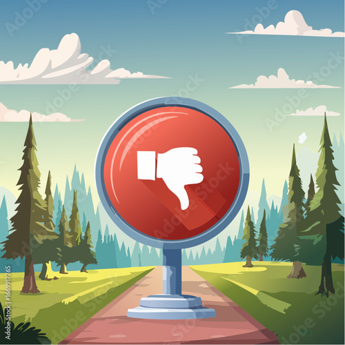 Red round dislike button with thumb down vector