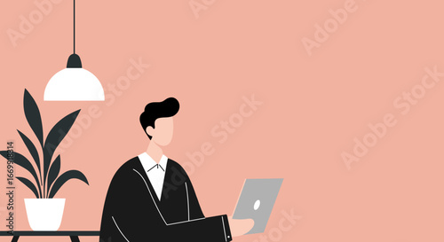 Professional working on a laptop in a modern minimalist office setting, ideal for business, technology, and productivity concepts.