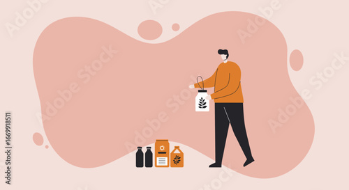 Man holding an eco-friendly jar with natural products, representing sustainable living, organic gardening, and a healthy lifestyle. Ideal for environmental, business, or lifestyle concepts.