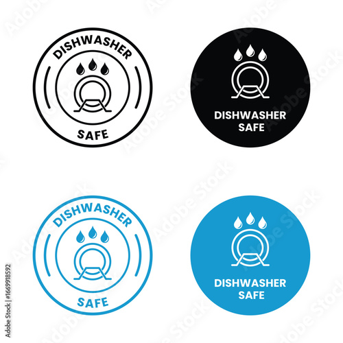 dishwasher safe design logo template illustration. dishwasher safe sign, logo, badge, icon, sticker, label, emblem, stamp, symbol, black, line, flat vector, isolated illustration.