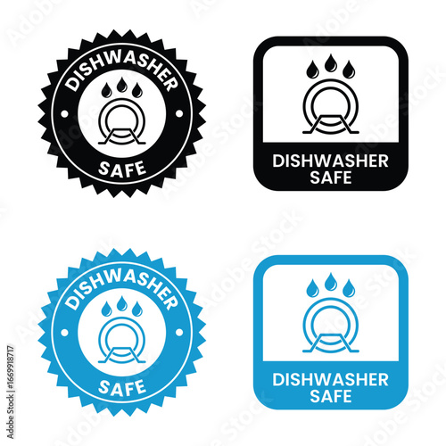 dishwasher safe design logo template illustration. dishwasher safe sign, logo, badge, icon, sticker, label, emblem, stamp, symbol, black, line, flat vector, isolated illustration.