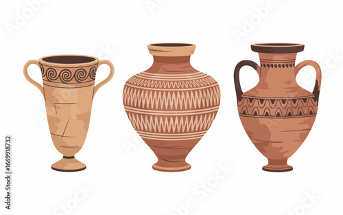 Ancient Greek Pottery Collection Vintage Amphorae Decorative Vessels Archaeology and Art History Illustration
