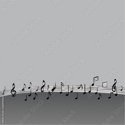 Old grunge grey music background with black notes