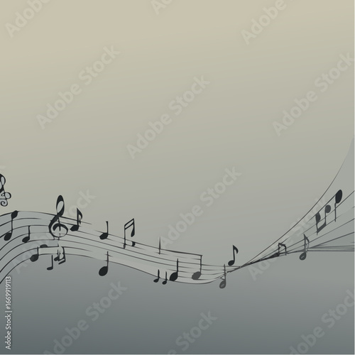 Old grunge grey music background with black notes