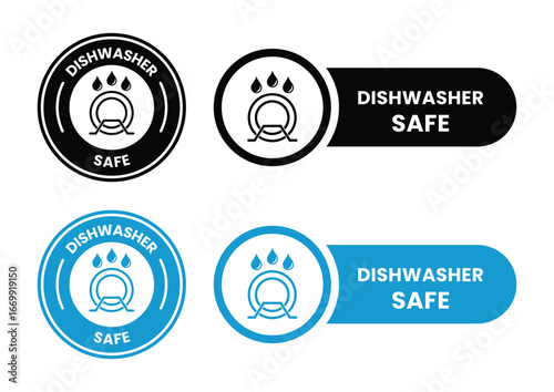 dishwasher safe design logo template illustration. dishwasher safe sign, logo, badge, icon, sticker, label, emblem, stamp, symbol, black, line, flat vector, isolated illustration.