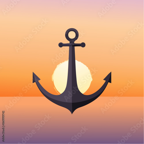 Vector Illustration of a Black Anchor Icon, Minimalist Design, Nautical Theme, Isolated on White Background.