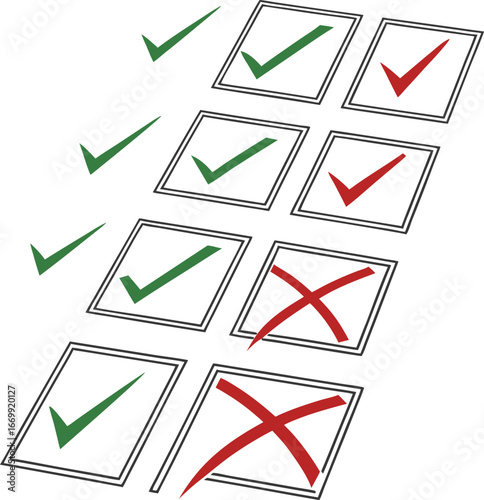 Hand drown graphic, Check mark icon with cross on white background