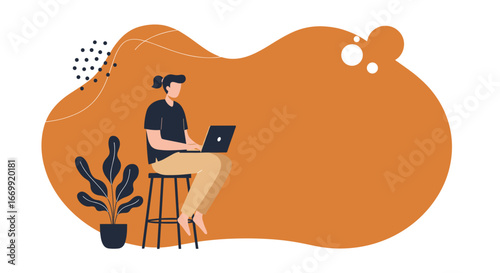Illustration of a person working remotely on a laptop, embodying productivity and a modern digital lifestyle. Ideal for business, education, and technology themes.