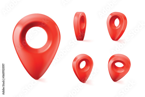 3d geo pin. Realistic map geotag, red pin road point place marker address navigation tag pinpoint city street location position pointer travel trip mark, exact vector illustration