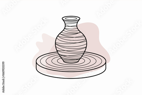 Elegant Handcrafted Clay Pot on Potters Wheel Artistic Creation in Simple Design