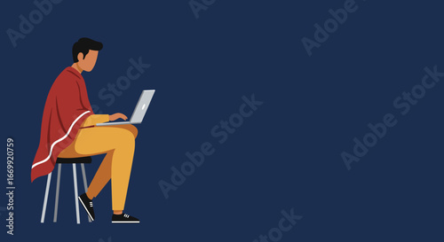 Person in casual attire focused on a laptop, depicting remote work, online learning, or digital tasks. Ideal for technology, education, and modern lifestyle concepts.