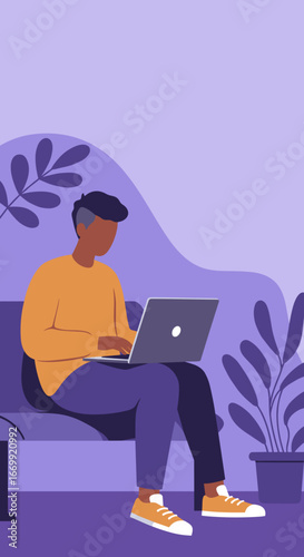 Person working on a laptop in a relaxed home or office setting, illustrating remote work, online learning, or digital freelancing. Modern lifestyle and productivity concept.