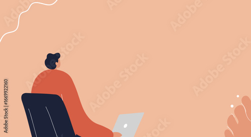Abstract illustration of a person working diligently on a laptop, symbolizing remote productivity, online education, and modern digital lifestyle.