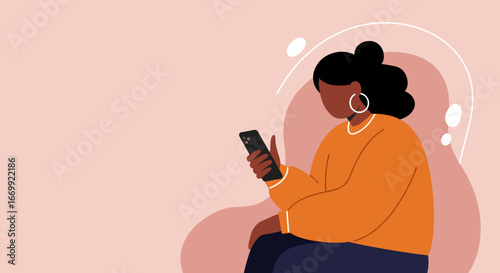 Modern woman engaged with her smartphone, representing digital communication, social networking, or mobile technology use in everyday life.