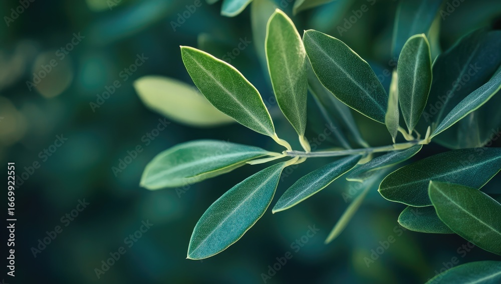 Obraz premium Close-up of vibrant green olive leaves