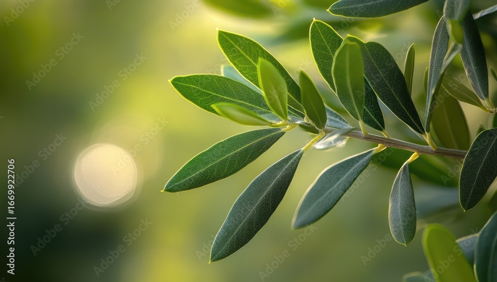 Obraz premium Close-up olive leaves in sunlight
