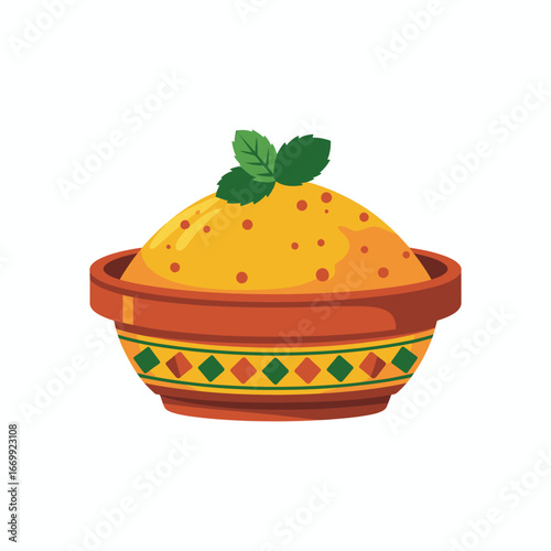 Semolina Halwa in a Decorated Bowl Garnished with Mint Leaves Indian Dessert Delightful and Appetizing