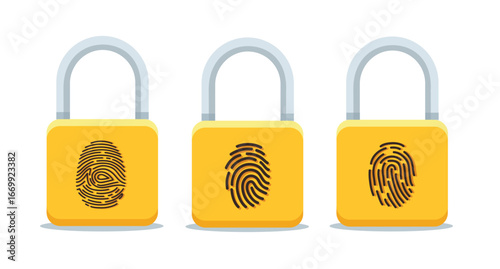 padlock with fingerprint scanner in flat style
