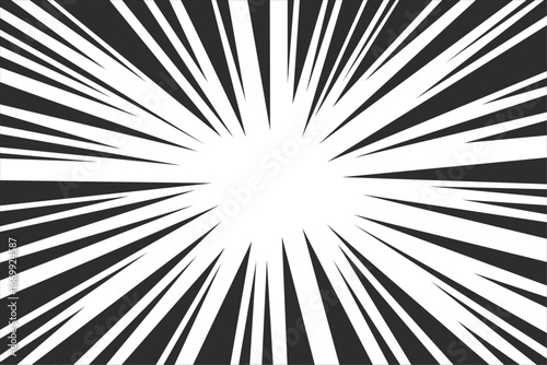 Comic manga explosion backgrounds, motion effects, or movement. Radial speed lines and abstract patterns for comic explosions, flashes, or explosion action. Design illustrations.