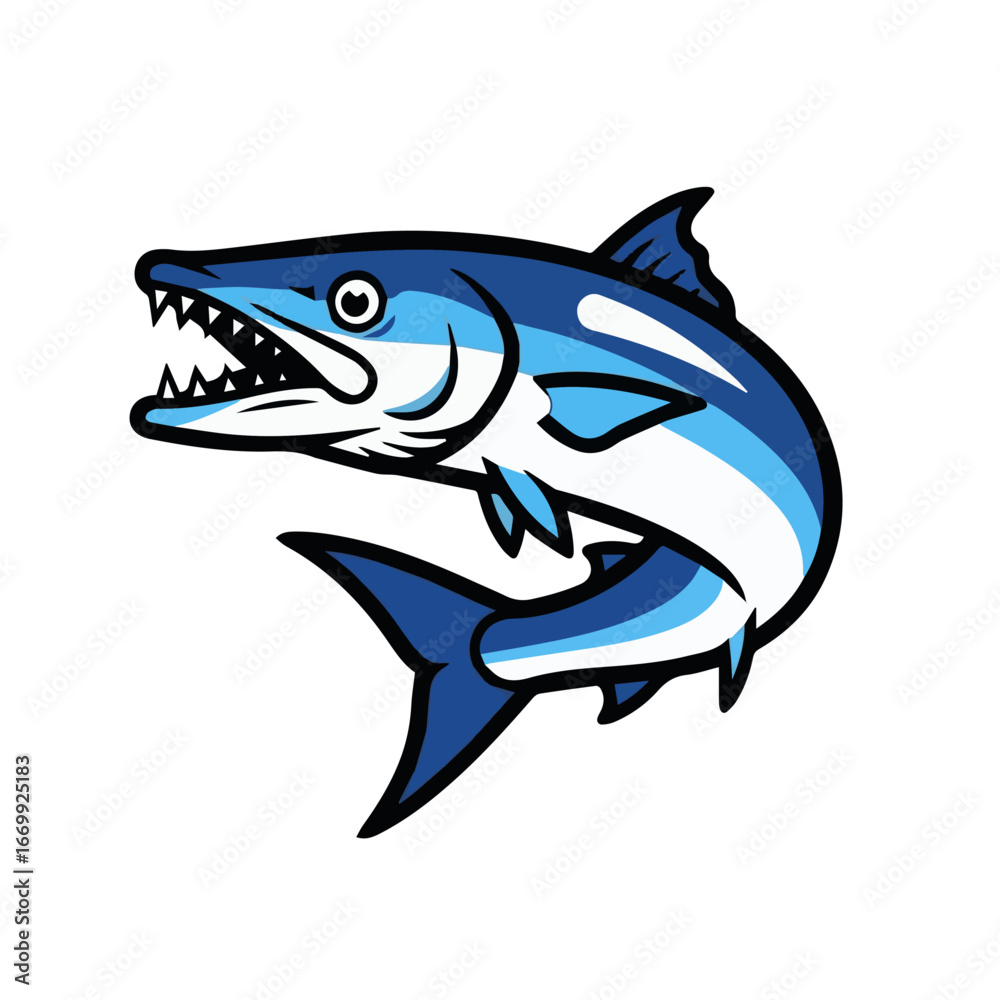 Fototapeta premium Stylized Blue and White Barracuda Fish Mascot Vector Illustration