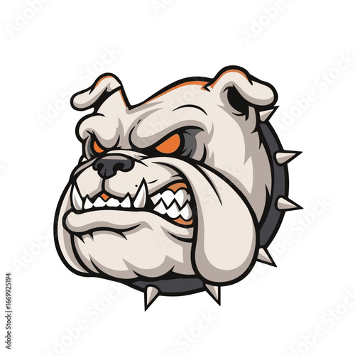 Aggressive Bulldog Head Mascot with Spiked Collar