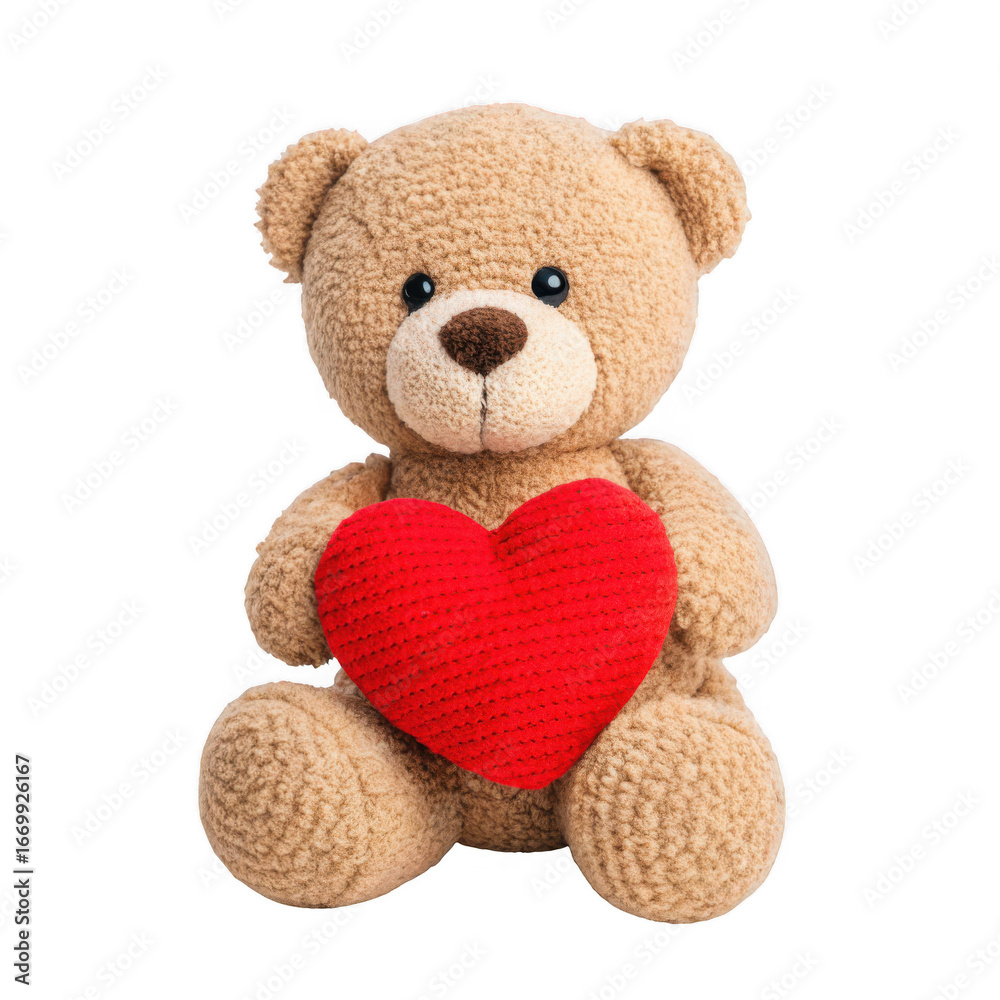 Fototapeta premium Teddy bear holding a red heart isolated on transparent background