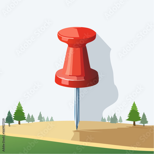 red pushpin on a white background with shadow VECTOR