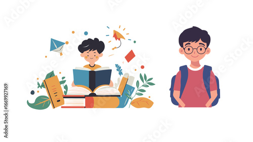 Young Student Illustration Vector Graphic Design – Cute School Kid Character