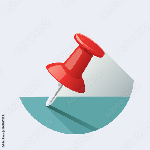 Scarlet Pushpin Casting a Shadow on a White Surface, Clean Vector Design, Ideal for Graphic Projects.