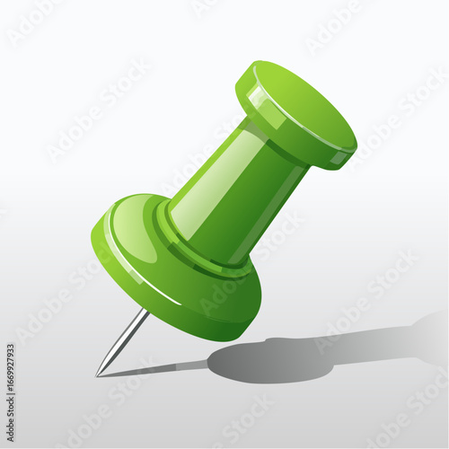 Green pushpin on a white background with shadow VECTOR