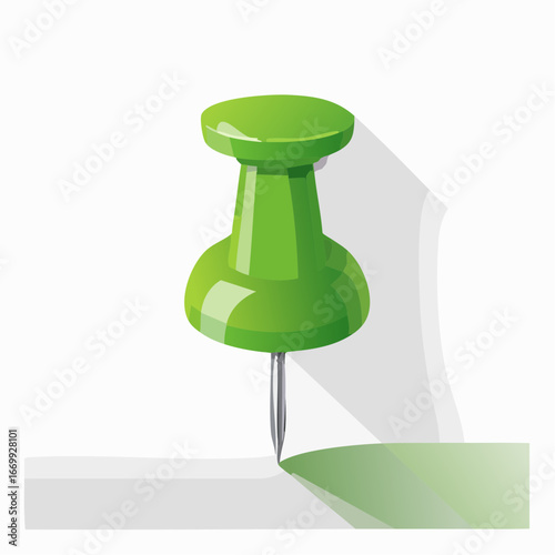 Green pushpin on a white background with shadow VECTOR