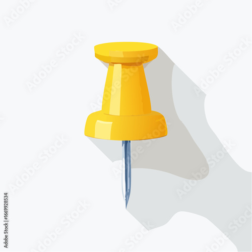 Yellow pushpin on a white background with shadow VECTOR