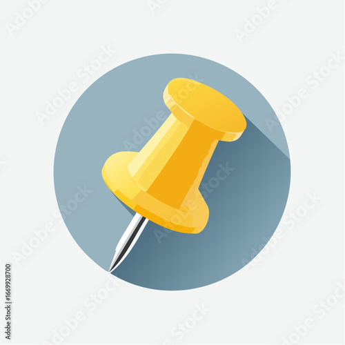 Yellow pushpin on a white background with shadow VECTOR