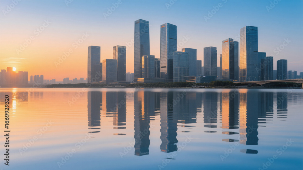 Fototapeta premium city skyline at sunset
