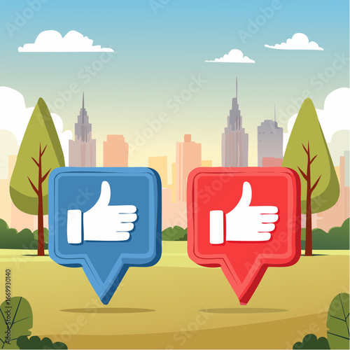Red blue like icon and red dislike icon with thumbs vector