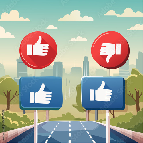 Red blue like icon and red dislike icon with thumbs vector