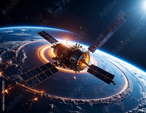 Wallpaper Mural Spacecraft orbiting Earth, fiery atmospheric trail visible Torontodigital.ca