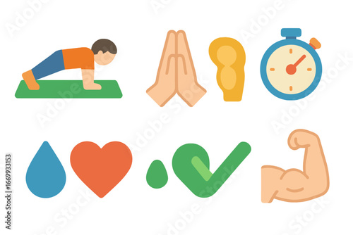 Colorful Exercise Icons. Flat vector mini-illustrations Narrow tricep push-up in colors children's illustrations: person hands