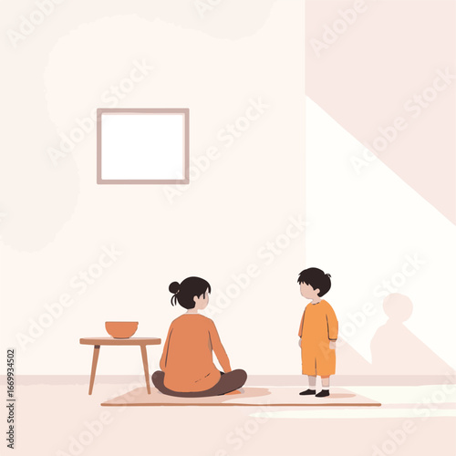 Mother and child sitting indoors